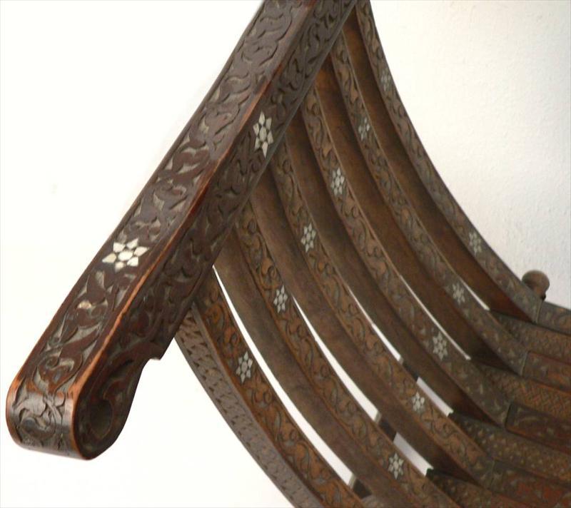19th Century Savonarola Folding Rocking Intarsia Chair
