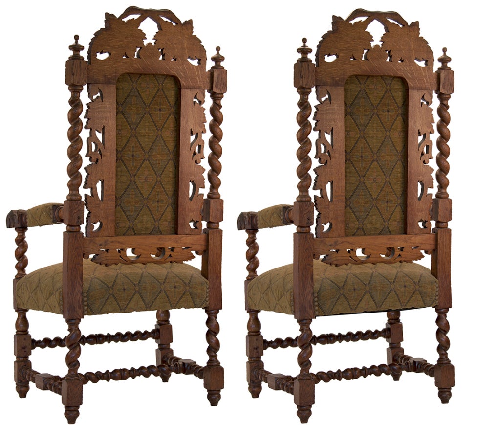 English Jacobean Oak Leaf Chairs For Sale