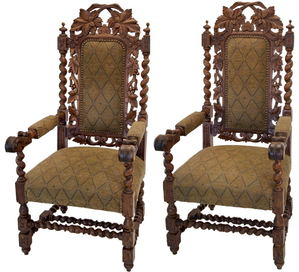 Jacobean Oak Leaf Chairs In Good Condition For Sale In Asheville, NC