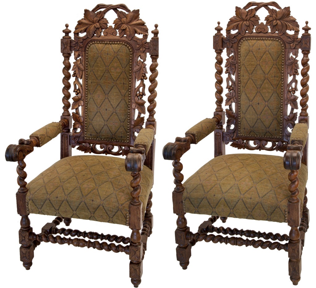 Jacobean Oak Leaf Chairs In Good Condition For Sale In Asheville, NC