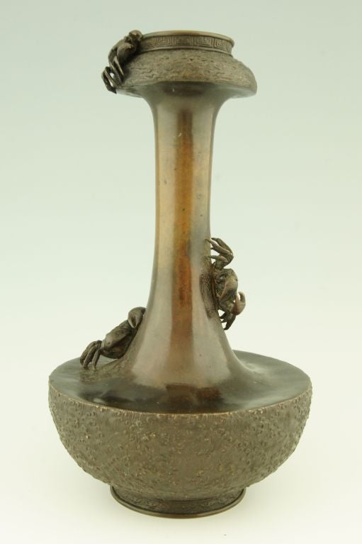 Antique Japanese Crab Vase with Three Crabs, ca. 1900.