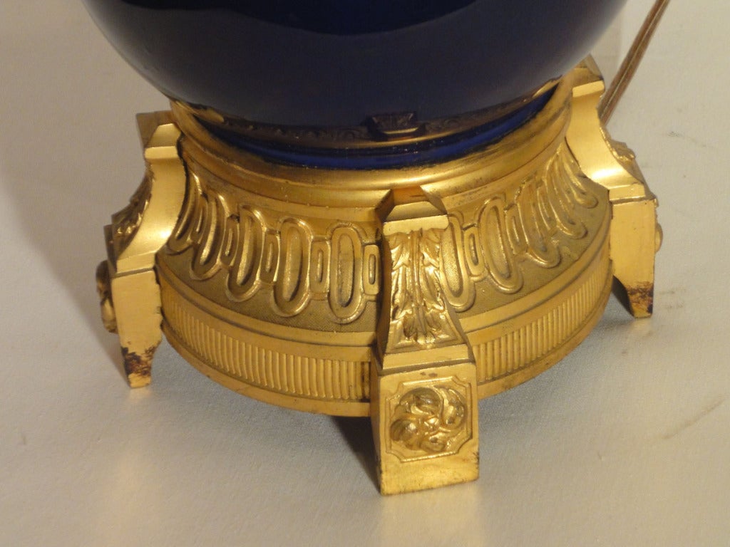 Pair of French Cobalt Blue Lamps with Gilt Bronze Mounts