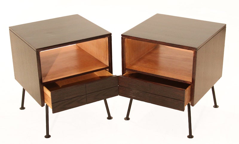 American Pair of oak & iron nightstands by Raymond Loewly for Mengel Co.