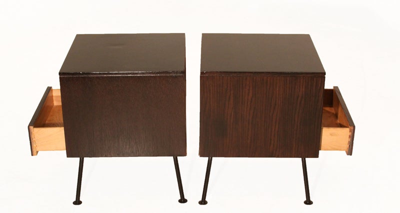 Pair of oak & iron nightstands by Raymond Loewly for Mengel Co. In Good Condition In Hollywood, CA