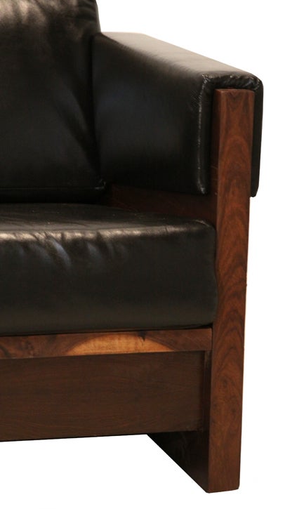 Forma Brazil Midcentury Macaranduba and Leather Wrapped Sofa For Sale 1