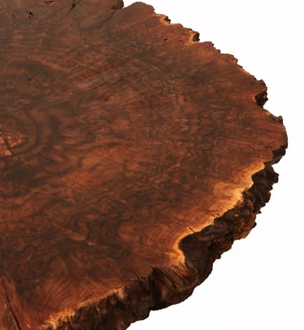 Custom Walnut Burl coffee table with angular metal base by Thomas Hayes Studio 2