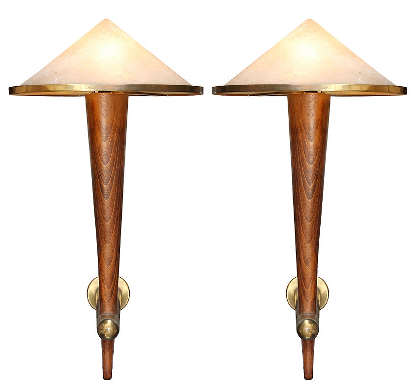 French Cafe Francais: Set of 4 Large Torcher Sconces With Conic Shades