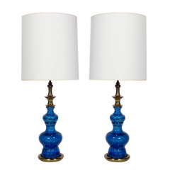Pair of Vibrant Blue Ceramic Lamps by Stiffel