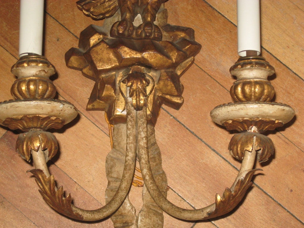 Giltwood Pair of Italian Gilded Wood Sconces
