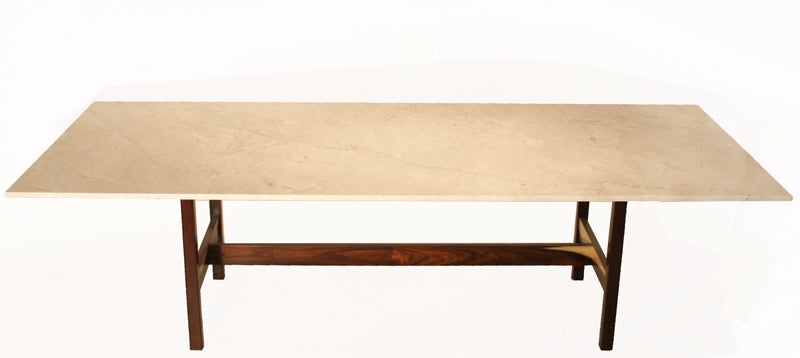 Solid Rosewood and White Carerra Marble Dining Table