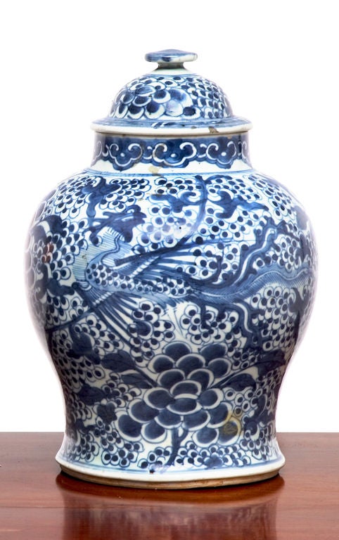 Qing Period Blue and White Porcelain Temple Jar.