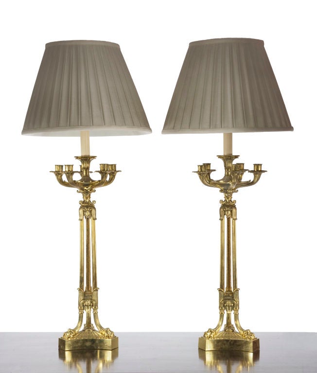 Pair of 19th Century Brass Candelabras Made into  Lamps
