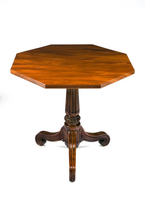 19th Century Octagonal Mahogany Tilt Top End Table With Fluted B