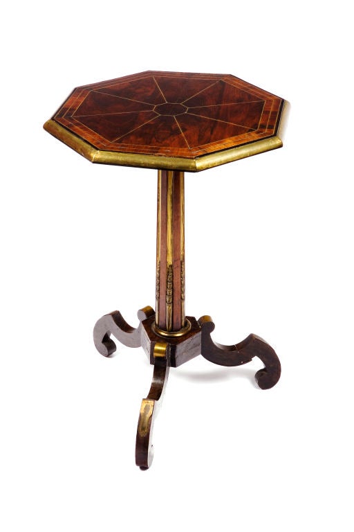 19th Century Octagonal Rosewood End Table With Brass Inlay