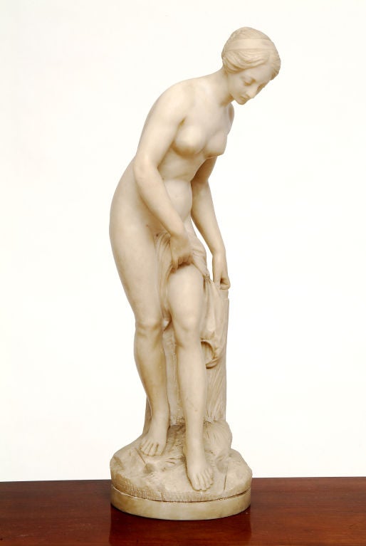 Sculpture in alabaster representing a bathing nymph after the original sculpture of Etienne Maurice falconet (1716-1791).