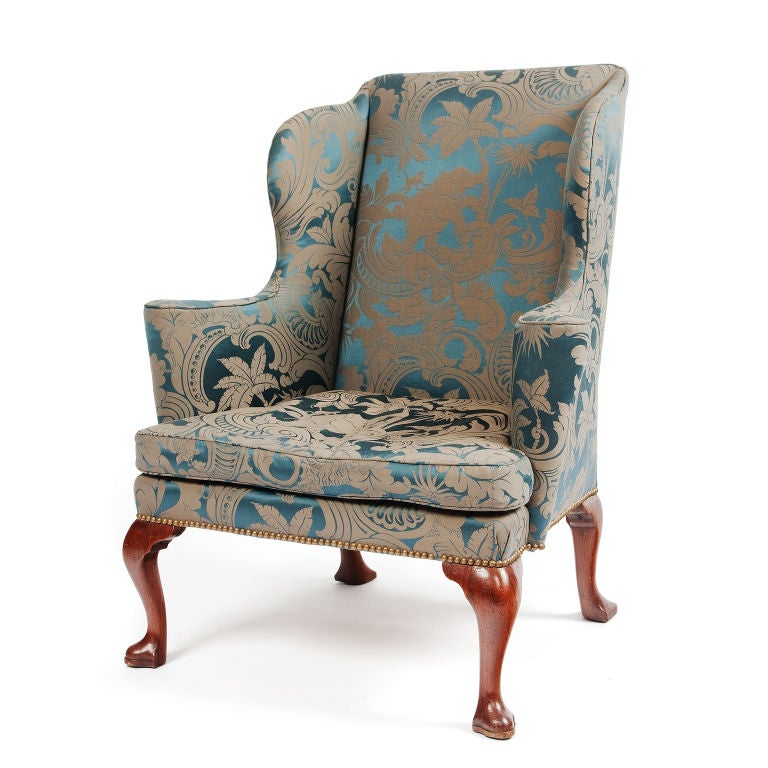 English George I Upholstered Wingback Armchair