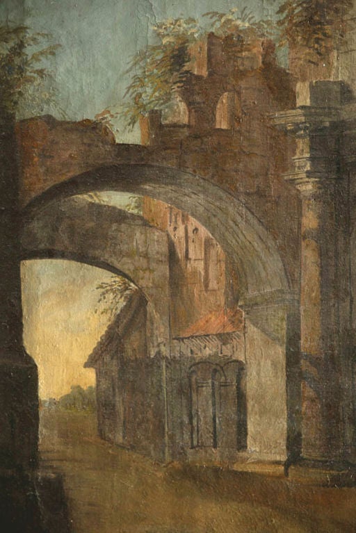 18th Century and Earlier A  LARGE CAPRICCIO WITH RUINS AND FIGURES. ITALIAN, 18th CENTURY For Sale