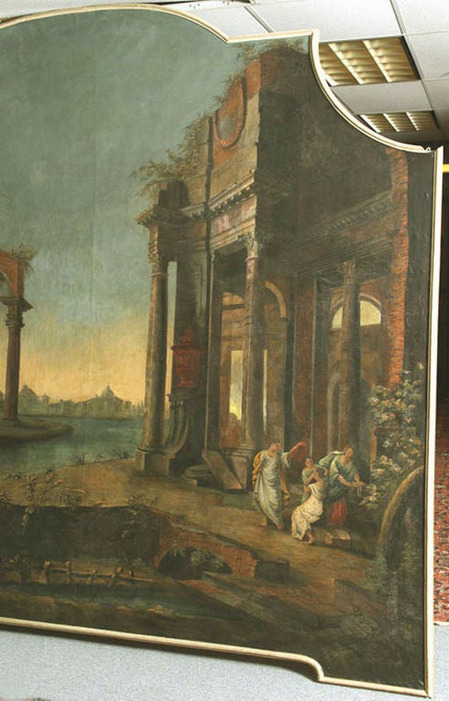 A  LARGE CAPRICCIO WITH RUINS AND FIGURES. ITALIAN, 18th CENTURY For Sale 2