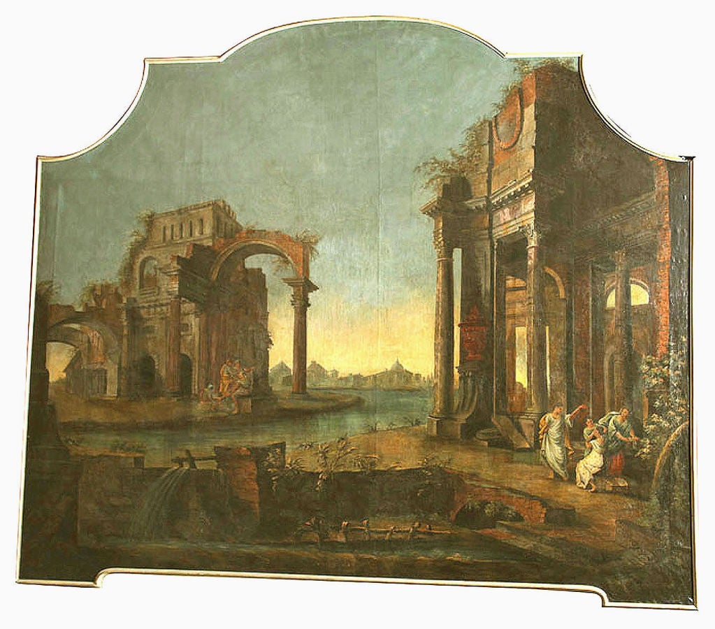 A  LARGE CAPRICCIO WITH RUINS AND FIGURES. ITALIAN, 18th CENTURY For Sale 5