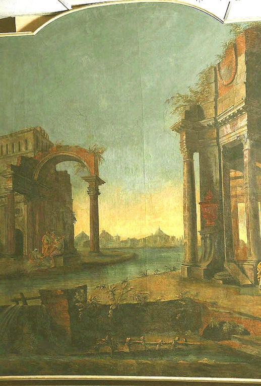 Italian A  LARGE CAPRICCIO WITH RUINS AND FIGURES. ITALIAN, 18th CENTURY For Sale