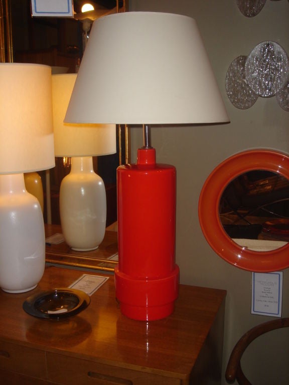 Vintage Orange Glazed Ceramic Stepped Table Lamp 3