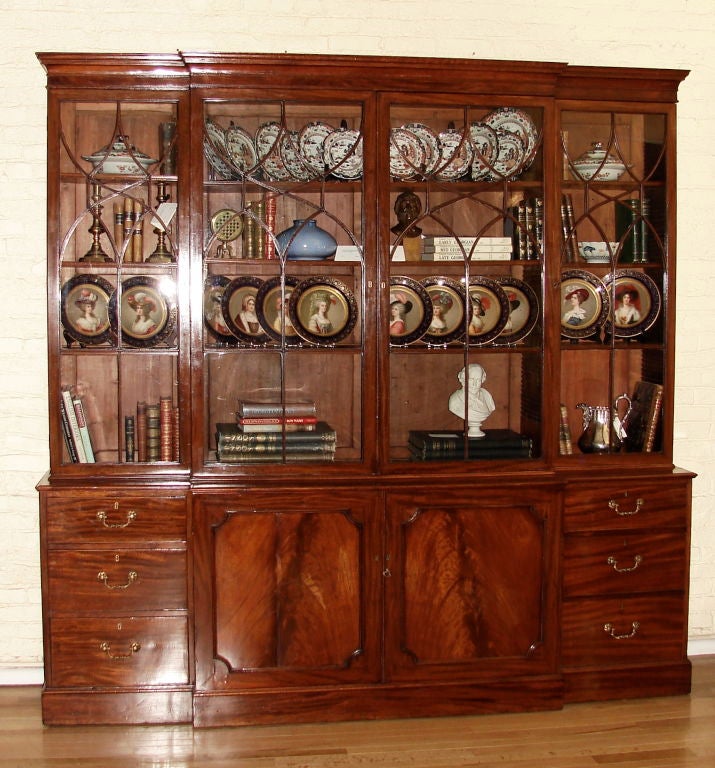 George III mahogany breakfront bookcase
