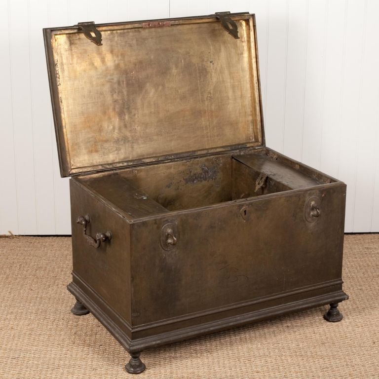 18th Century and Earlier Rare Indo-Dutch Solid Brass Trunk on Feet