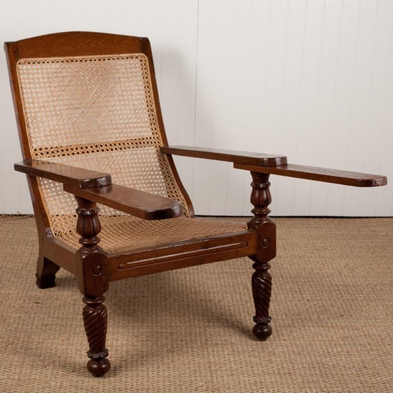 20th Century Anglo-Indian Teak Plantation Chair with Rattan Seat