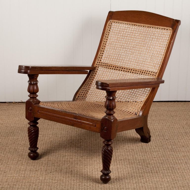 Anglo-Indian Teak Plantation Chair with Rattan Seat 6