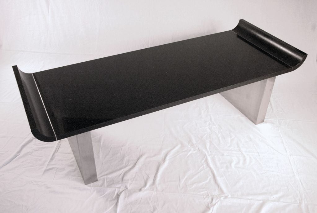 Black Granite & Stainless Steel Coffee Table By Jay Spectre