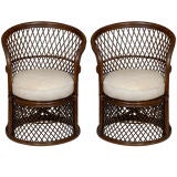 Pair of Vintage Rattan & Hide Chairs