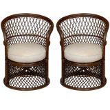 Pair of Vintage Rattan & Hide Chairs