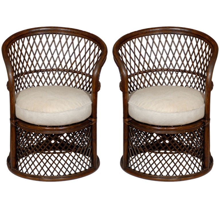 Pair of Vintage Rattan 
Hide Chairs
