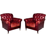 Vintage Pair of Red Leather Chesterfield Club Chairs