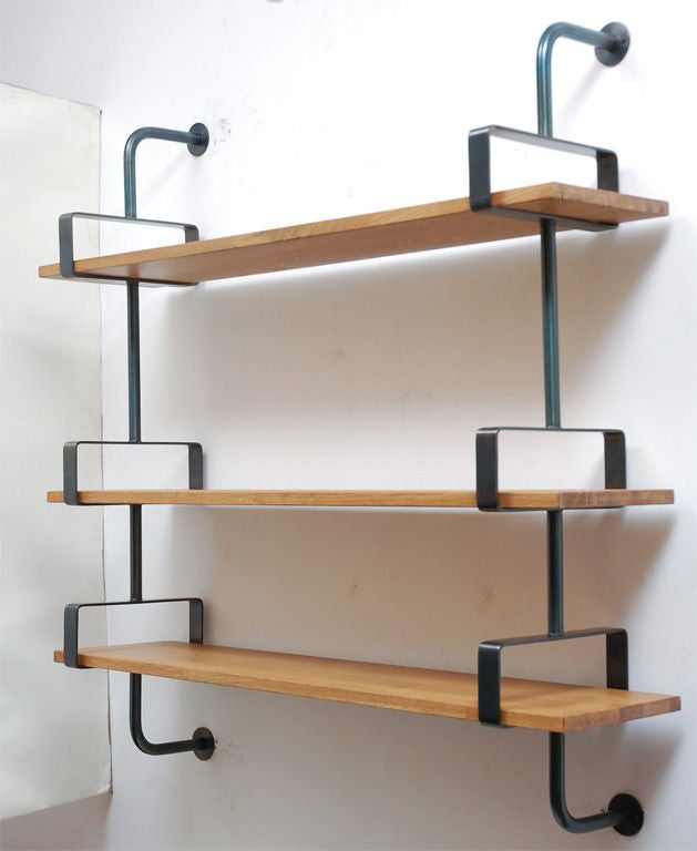American French Iron and Oak Wall Shelves