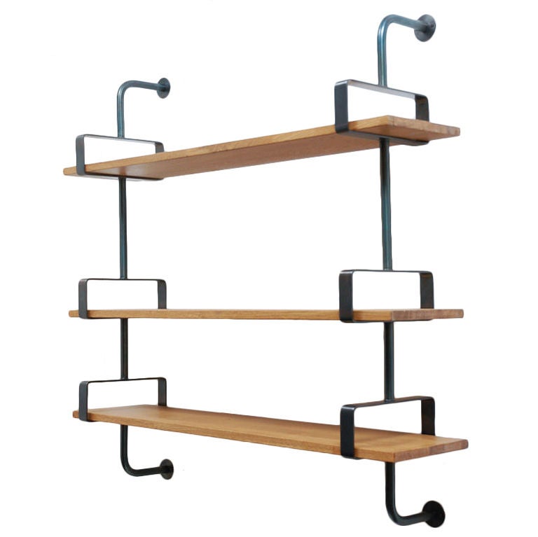 French Iron and Oak Wall Shelves