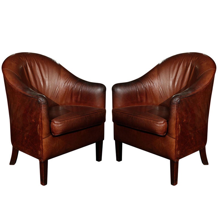 Pair of French Leather Arm Chairs, Circa 1900