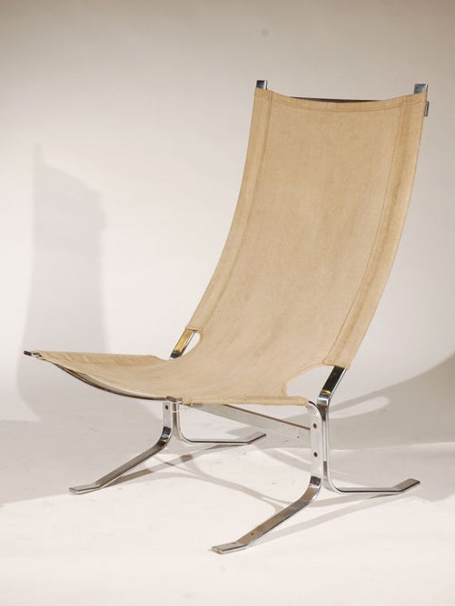 A Chrome Sling Chair in the Style of Ingmar Relling. NOR, 1960s. A Canvas hung sling chair with a chrome base evocative of Relling's 