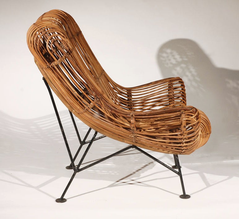Italian A Rattan Lounge Chair in the Style of Franco Albini