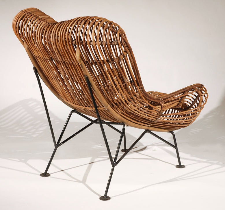 A Rattan Lounge Chair in the Style of Franco Albini 1