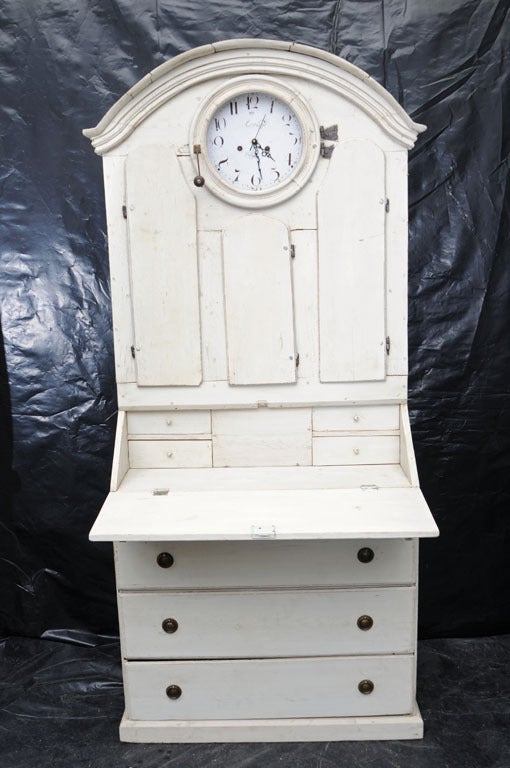 Gustavian  Secretary  With Clock