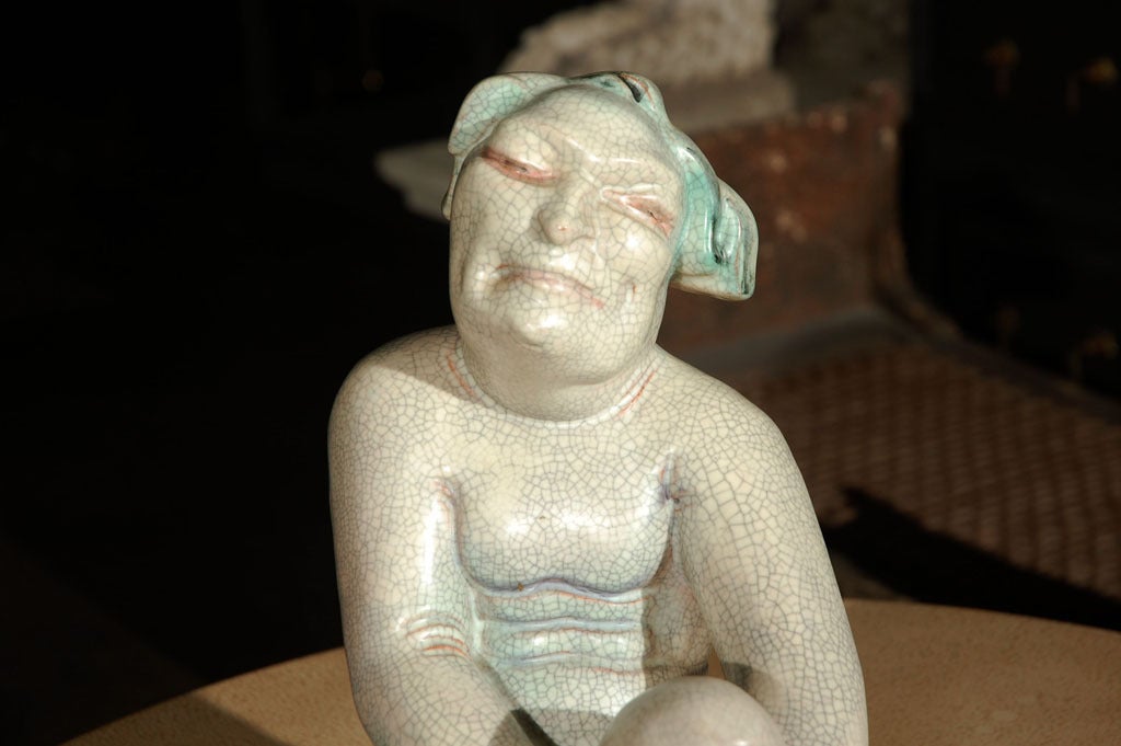 Art Deco Large Crackle Glazed Buddha Figure