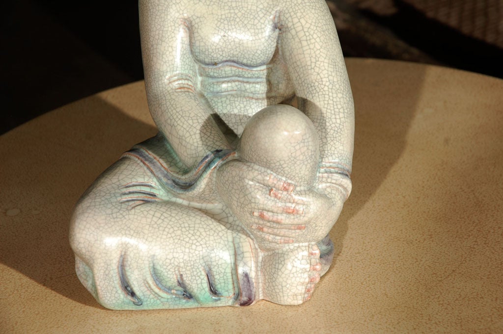 Danish Large Crackle Glazed Buddha Figure