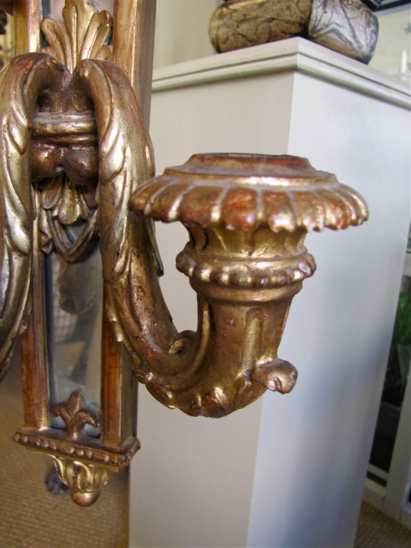 Mid-19th Century Pair of 19th Century Gilt Louis XVI Candle Mirrored Sconces