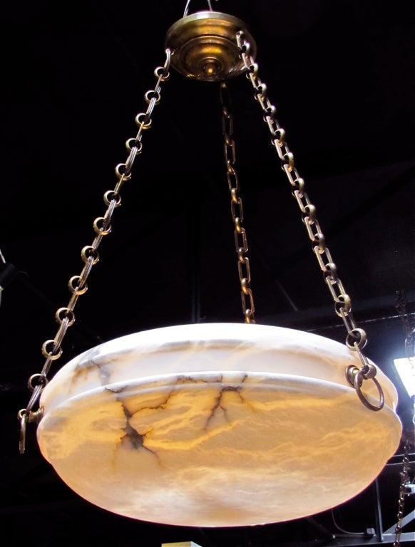 Pair French Alabaster Ceiling Light Pendants In Excellent Condition In Palm Springs, CA