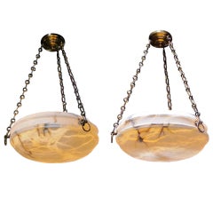 Pair French Alabaster Ceiling Light Pendants