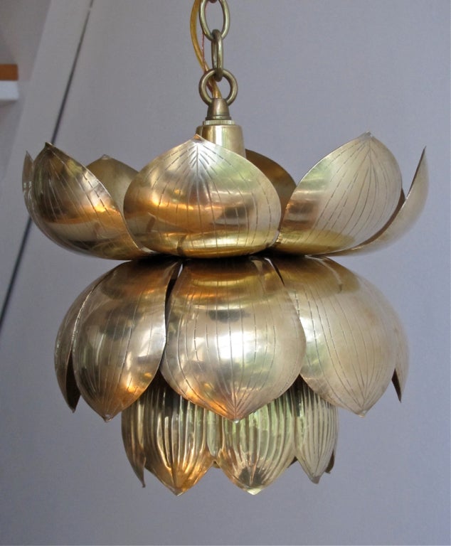 American Large 3 Light Lotus Brass Chandelier
