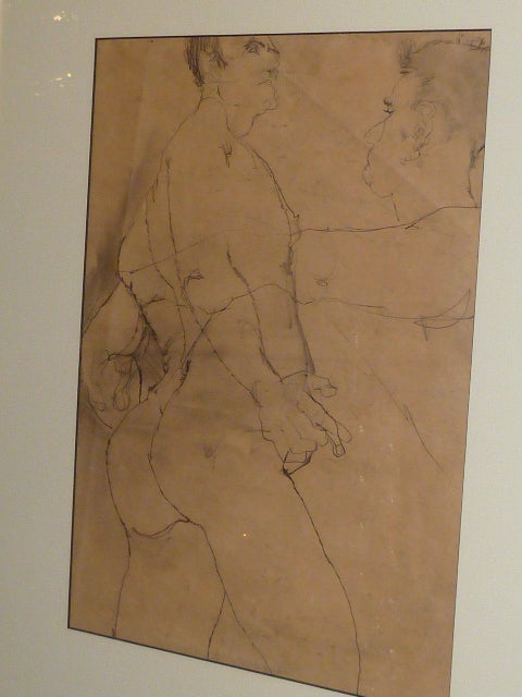 Glass Academic Male Nude Pencil on Paper Framed