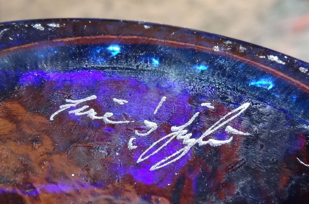 Uniquely Textured Blue Glass Bowl by George Bucquet In Excellent Condition In Los Angeles, CA