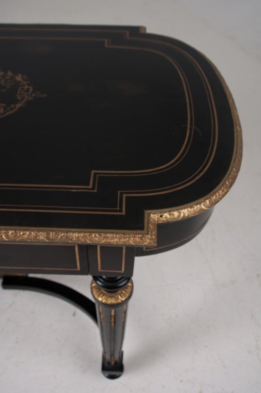19th Century French Louis XVI Style Ebonized & Brass Inlaid Desk